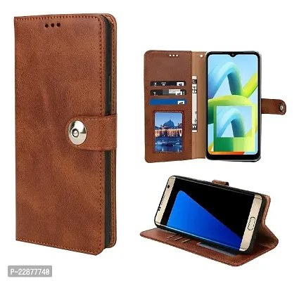 Fastship Cover Genuine Matte Leather Finish Flip Cover for Oppo CPH1809  Oppo A5  Wallet Style Back Cover Case  Stylish Button Magnetic Closure  Brown-thumb2