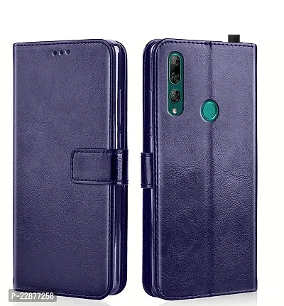 Fastship Faux Leather Wallet with Back Case TPU Build Stand  Magnetic Closure Flip Cover for Huawei Y9 Prime 2019  Navy Blue