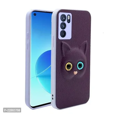 Coverage Coloured 3D POPUP Billy Eye Effect Kitty Cat Eyes Leather Rubber Back Cover for Oppo Reno6 5G  Purple