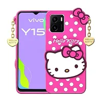 Fastship case Silicone Soft Hello Cat Kitty with Pendant Case Proper fit Back Cover for Vivo Y15s  Pink-thumb1