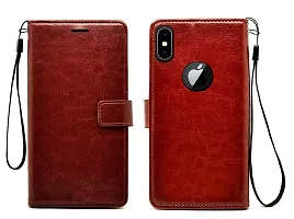 Fastship Vintage Magnatic Button Case Inside Build Back TPU Stand View Lether Flip Cover for Apple I Phone XS  Brown-thumb1