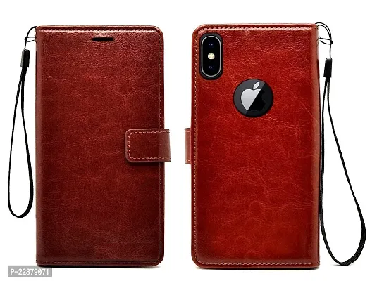 Fastship Vintage Magnatic Button Case Inside Build Back TPU Stand View Lether Flip Cover for Apple I Phone XS  Brown-thumb2