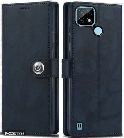 Fastship Oppo RMX3265  Realme C25Y Flip Cover  Full Body Protection  Inside Pockets  Stand  Wallet Stylish Button Magnetic Closure Book Cover Leather Flip Case for Oppo Realme C25Y  Blue