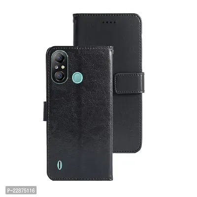 Fastship Faux Leather Wallet with Back Case TPU Build Stand  Magnetic Closure Flip Cover for itel A49  Venom Black-thumb0