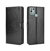 Fastship Vintage Magnatic Button Case Inside Build Back TPU Stand View Lether Flip Cover for Infinix X688C  Smart 5  Black-thumb1