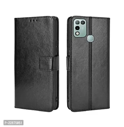 Fastship Vintage Magnatic Button Case Inside Build Back TPU Stand View Lether Flip Cover for Infinix X688C  Smart 5  Black-thumb2