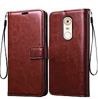 Fastship Vintage Magnatic Button Case Inside Build Back TPU Stand View Lether Flip Cover for Lenovo K53a48  K6 Note  Brown-thumb1