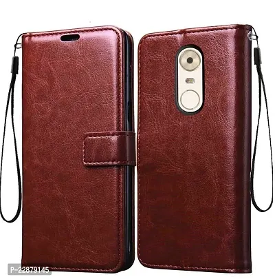 Fastship Vintage Magnatic Button Case Inside Build Back TPU Stand View Lether Flip Cover for Lenovo K53a48  K6 Note  Brown-thumb2