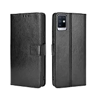 Fastship Vintage Magnatic Button Case Inside Build Back TPU Stand View Lether Flip Cover for Infinix Note 10  X693  Black-thumb1