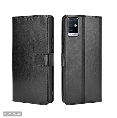 Fastship Vintage Magnatic Button Case Inside Build Back TPU Stand View Lether Flip Cover for Infinix Note 10  X693  Black-thumb2