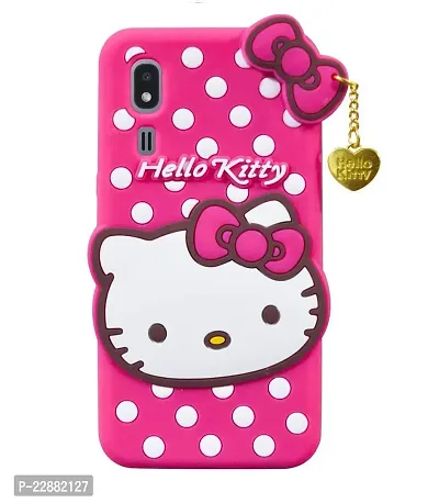 Fastship case Silicone Soft Hello Cat Kitty with Pendant Case Proper fit Back Cover for Samsung Galaxy A2 Core  Pink-thumb0