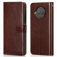 Fastship Vintage Magnatic Button Case Inside Build Back TPU Stand View Lether Flip Cover for Xiaomi Mi 10i 5G  Brown-thumb1