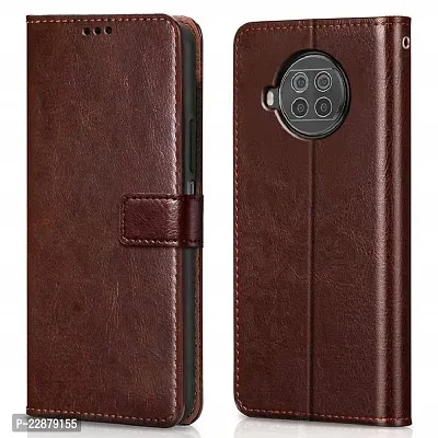 Fastship Vintage Magnatic Button Case Inside Build Back TPU Stand View Lether Flip Cover for Xiaomi Mi 10i 5G  Brown-thumb2