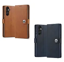 Fastship Genuine Leather Finish Combo 2 Flip Cover for Samsung A05s - SM-A057F | Wallet Stylish Button Magnetic for Samsung Galaxy A05s - Brown / Blue-thumb1