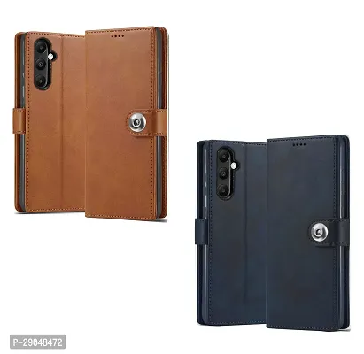 Fastship Genuine Leather Finish Combo 2 Flip Cover for Samsung A05s - SM-A057F | Wallet Stylish Button Magnetic for Samsung Galaxy A05s - Brown / Blue-thumb2