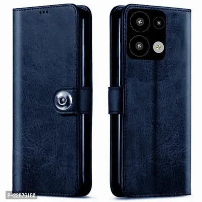 Fastship Genuine Matte Leather Finish Flip Cover for Oppo CPH2359  Reno8 5G  Inside Back TPU  Inbuilt Stand  Wallet Stylish Button Magnetic Closure for Oppo Reno8 5G  Navy Blue-thumb0