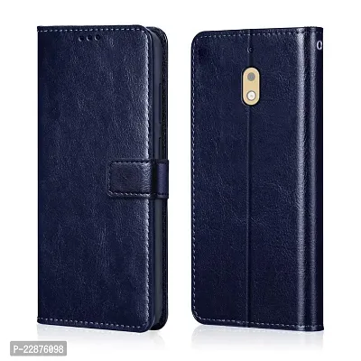 Fastship Cases Leather Finish Inside TPU Wallet Stand Magnetic Closure Flip Cover for Nokia 2 1  Navy Blue