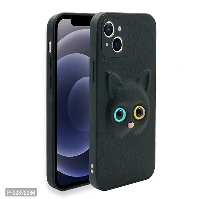 Coverage Coloured 3D POPUP Billy Eye Effect Kitty Cat Eyes Leather Rubber Back Cover for I Phone 13  Pitch Black