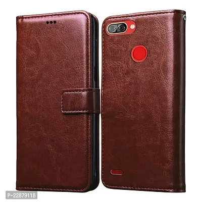 Fastship Vintage Magnatic Button Case Inside Build Back TPU Stand View Lether Flip Cover for itel A46  Brown-thumb2