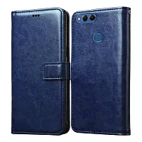 Fastship Vintage Magnatic Button Case Inside Build Back TPU Stand View Lether Flip Cover for Honor 7X  BND AL10  Blue-thumb1