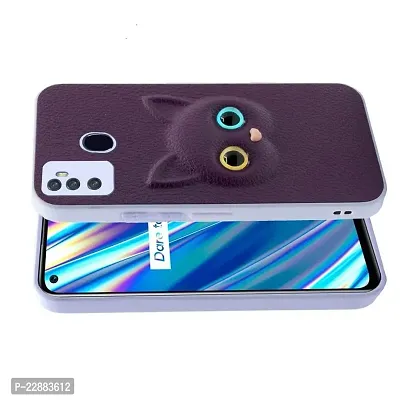 Coverage Colour Eye Cat Soft Kitty Case Back Cover for Infinix Hot 11  Faux Leather Finish 3D Pattern Cat Eyes Case Back Cover Case for Infinix X662  Hot 11  Jam Purple-thumb0
