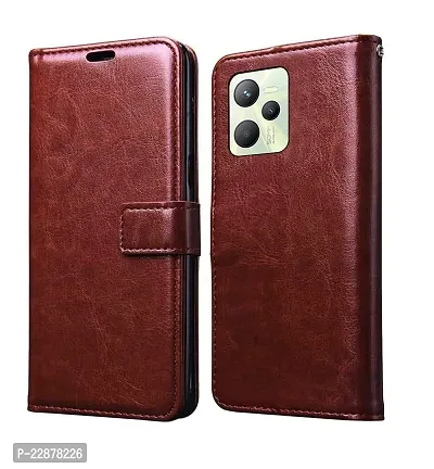 Fastship Leather Finish Inside TPU Wallet Stand Magnetic Closure Flip Cover for Realme C35  Executive Brown