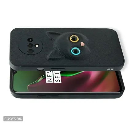 Coverage Coloured 3D Cat Eye Proper fix Case Rubber Back Cover for OnePlus 7T  Pitch Black-thumb2