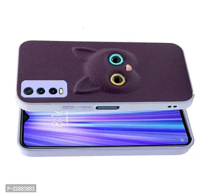 Coverage Coloured 3D POPUP Billy Eye Effect Kitty Cat Eyes Leather Rubber Back Cover for Vivo Y11s  Purple-thumb2