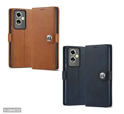 Fastship OPPO CPH2617 / OPPO _A59 5G Combo 2 Flip Cover imported TPU Wallet Button Magnetic Book Leather Combo 2 Flip Cover for OPPO A59 5G - Blue / Brown-thumb0