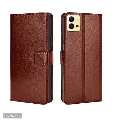 Fastship Vintage Magnatic Closer Leather Flip Cover for Vivo V2202  V25 5G  Executive Brown-thumb2