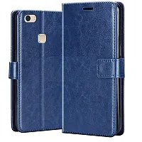 Fastship Leather Finish Inside TPU Wallet Back Case Stand Magnetic Closure Flip Cover for Vivo V7 Plus  Navy Blue-thumb1