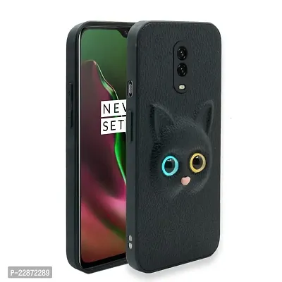 Fastship Coloured 3D POPUP Billy Eye Effect Kitty Cat Eyes Leather Rubber Back Cover for OnePlus 6T  Pitch Black