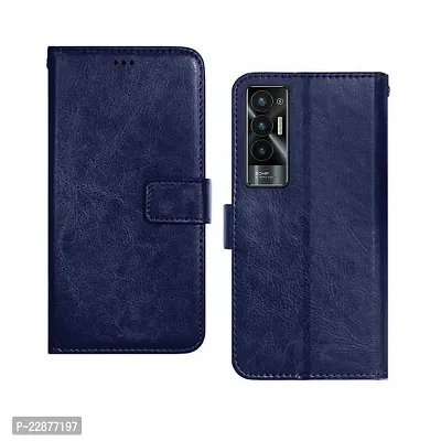 Coverage New case Vintage Leather TPU Back Case Book Flip Cover for Tecno POVA 5G  Navy Blue-thumb2