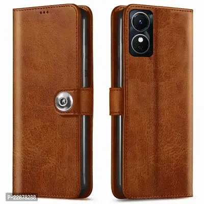 Fastship Cover Matte Leather Finish Flip Cover for Oppo CPH2477  Oppo A17  Inside TPU with Stand  Wallet Style Back Cover  Stylish Button Closure  Brown