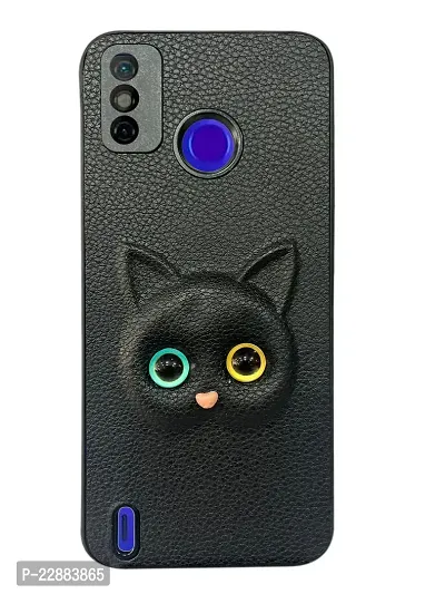 Coverage Coloured 3D POPUP Billy Eye Effect Kitty Cat Eyes Leather Rubber Back Cover for Tecno Spark Go 2020  Purple-thumb0