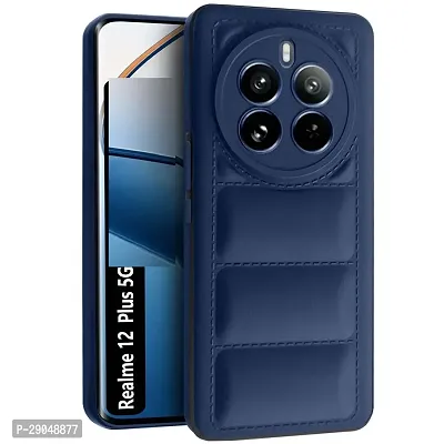 Fastship Puff Case Soft Silicon Flexible Rubber Case Back Cover for Realme 12+ 5G - Navy Blue-thumb2