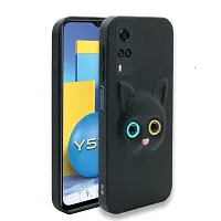 Fastship Colour Eye Cat Soft Kitty Case Back Cover for Vivo V2036  Y31 2021 Model  Faux Leather Finish 3D Pattern Cat Eyes Case Back Cover Case for vivo Y31 2021 Model  Black-thumb1