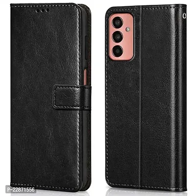 Fastship Vintage Magnetic Leather Wallet Case Book Flip Cover for Samsung M13 SM M135F 4G  Charcoal Black-thumb0