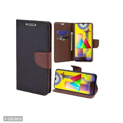 Coverage Imported Canvas Cloth Smooth Flip Cover for Mi A3  Inside TPU  Inbuilt Stand  Wallet Back Cover Case Stylish Mercury Magnetic Closure  Black Brown