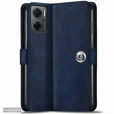 Fastship Genuine Matte Leather Finish Flip Cover for Mi Redmi 11 Prime 5G  Inside Back TPU  Inbuilt Stand  Wallet Stylish Button Magnetic Closure for REDMI 11 Prime 5G  Navy Blue-thumb2