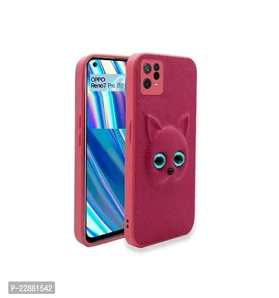 Fastship Coloured 3D POPUP Billy Eye Effect Kitty Cat Eyes Leather Rubber Back Cover for Oppo Reno7 Pro 5G  Baby Pink-thumb0