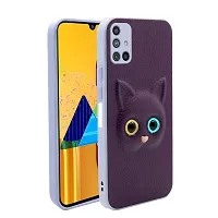 Fastship Coloured 3D POPUP Billy Eye Effect Kitty Cat Eyes Leather Rubber Back Cover for Samsung Galaxy M31s  Purple-thumb1
