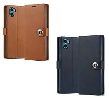 Fastship Genuine Leather Finish Combo 2 Flip Cover for Motorola Moto E32 | Wallet Button Magnetic for Motorola E32 - Brown / Blue-thumb1