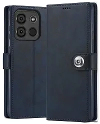 Fastship Cases Leather Finish Flip Cover for itel A662L  itel A60  A60s  Inside Back TPU  Stand  Wallet Button Magnetic Closure for itel A60  itel A60s  Navy Blue-thumb1