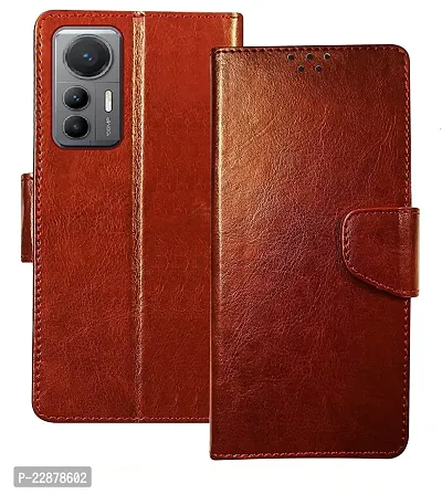 Fastship Vintage Magnatic Closer Leather Flip Cover for Mi 2203129G  MI 12Lite  Executive Brown-thumb2