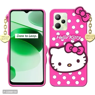 Fastship 3D Cute Soft Silicone Rubber Case with Pendant Girls Back Cover for Oppo Realme RMX3511  Realme C35  Pink