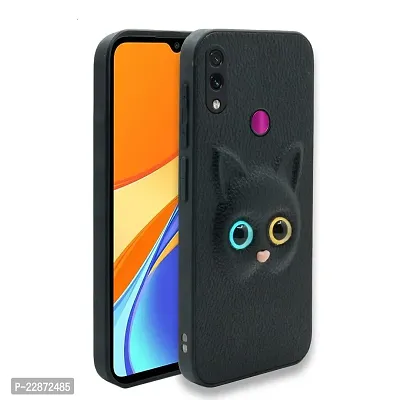 Coverage Coloured 3D POPUP Billy Eye Effect Kitty Cat Eyes Leather Rubber Back Cover for Samsung Galaxy A20  Pitch Black