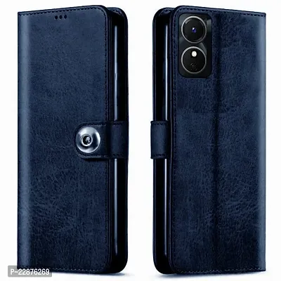 Fastship Cover Matte Leather Finish Flip Cover for Oppo CPH2477  Oppo A17  Inside TPU with Stand  Wallet Style Back Cover  Stylish Button Closure  Navy Blue-thumb0