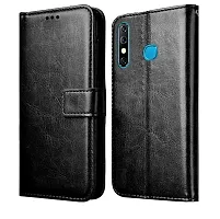 Fastship Vintage Magnatic Button Case Inside Build Back TPU Stand View Lether Flip Cover for Infinix X650C  Hot 8  Black-thumb1