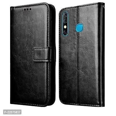 Fastship Vintage Magnatic Button Case Inside Build Back TPU Stand View Lether Flip Cover for Infinix X650C  Hot 8  Black-thumb2